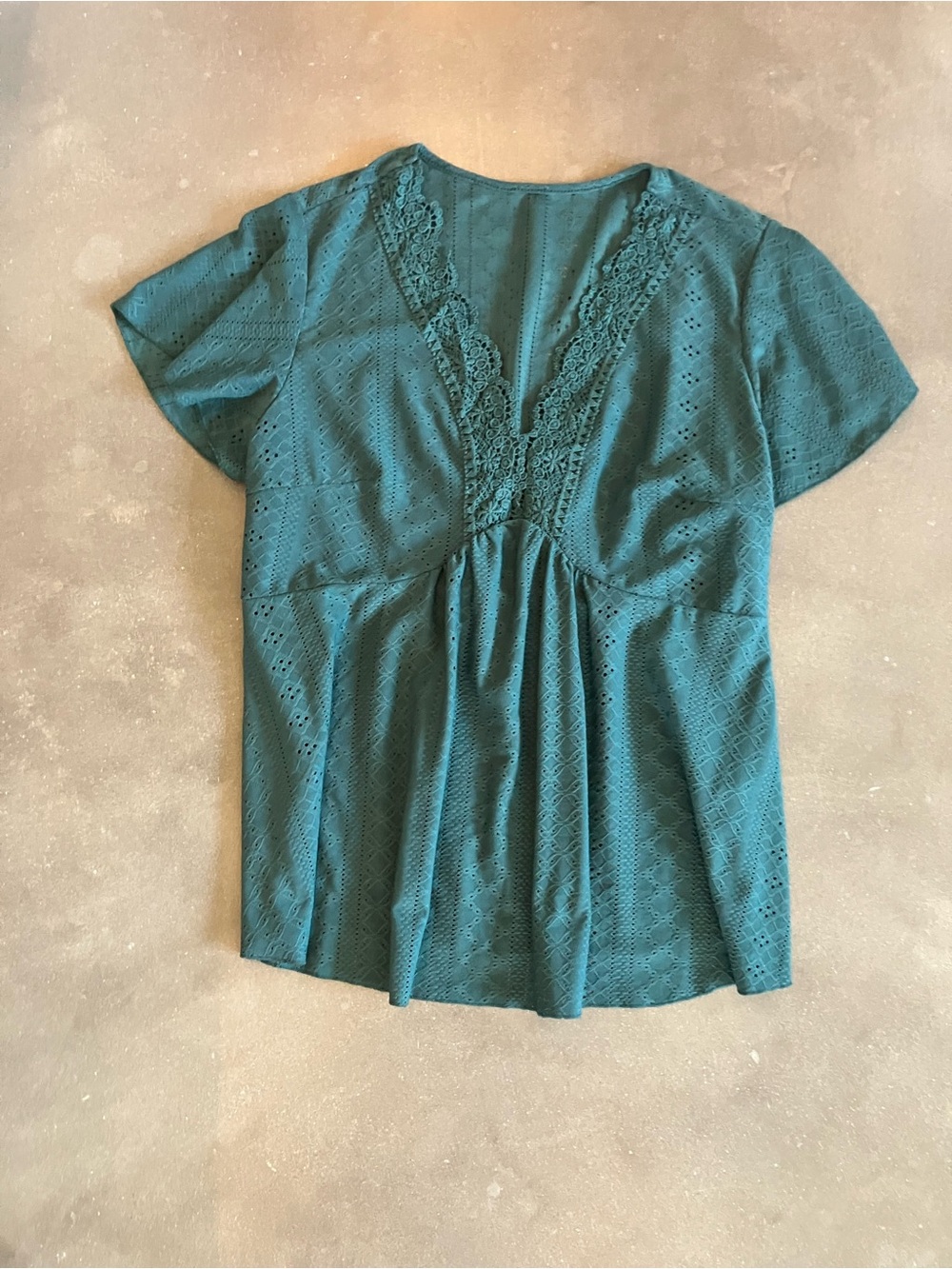 Women's Teal Eyelet Lace V-Neck Top